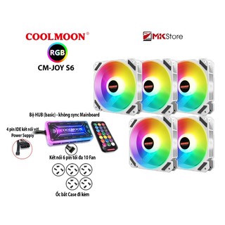 Bộ 5 Quạt tản nhiệt Coolmoon CM-JOY 6 pin RGB (White) MKStore