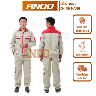   AD06 - NHẬN IN LOGO  Quần áo bảo hộ lao động AD06 màu ghi kẻ đỏ vải kaki 3.1 in đồng phục bảo hộ kỹ sư công nhân 