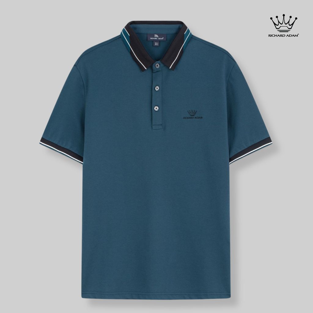Áo thun polo nam có cổ RICHARD ADAM chính hãng họa tiết phối cổ trắng chất vải cotton cao cấp chống bai dão - PL040521