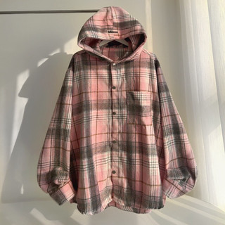 Áo Khoác Flannel Hồng Mũ Rộng Form Nam Nữ Unisex