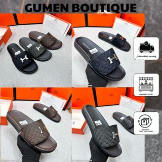 Dép Lê Nam HM Quai Ngang Đính Chữ H Vân Logo Nổi Cực Nét - Dép Lê Nam Đế Cao Su Ba Màu Siêu Nhẹ
