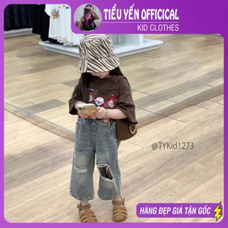 Quần áo trẻ em, Quần áo hè bé gái, set áo thun nâu và quần jean rách cho bé 9-25kg S1273 | Tiểu Yến KID