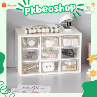 Hộp đựng trang sức 9 ngăn màu trắng Béo shop , tủ mini bằng nhựa chia ô đựng washi tape decor bàn học