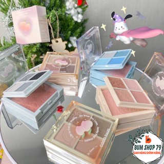 Hộp phấn mắt 4 ô 2 tầng GOGOTALES má hồng nhũ lì kim tuyến lấp lánh, Bảng phấn mắt 2 in 1 make up tone sáng chống trôi