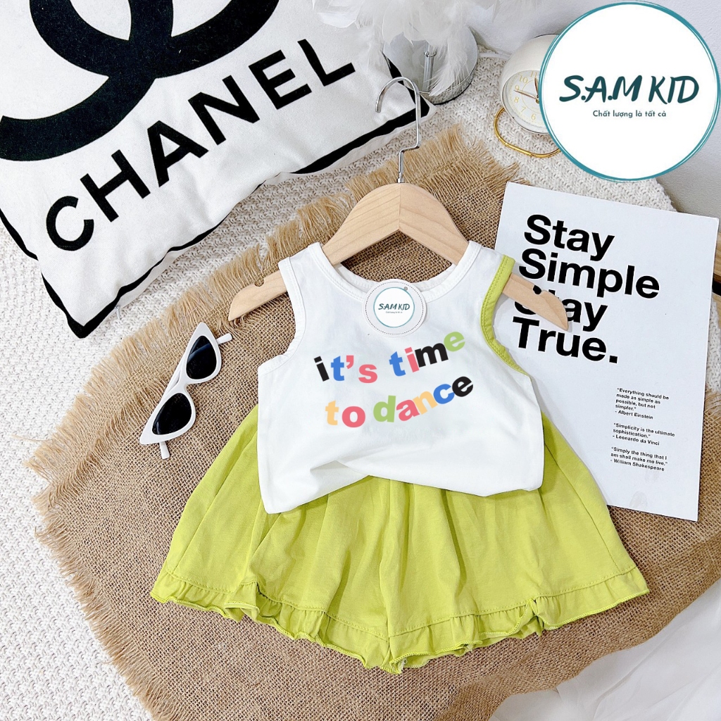 Đồ bộ bé gái SAM kids ba lỗ quần đùi bèo It's time có size đại mặc mùa hè 8-40kg
