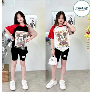  Đồ bộ bé gái SAM kids áo tay ngắn quần lửng có size đại mặc mát mùa hè 8-40kg 