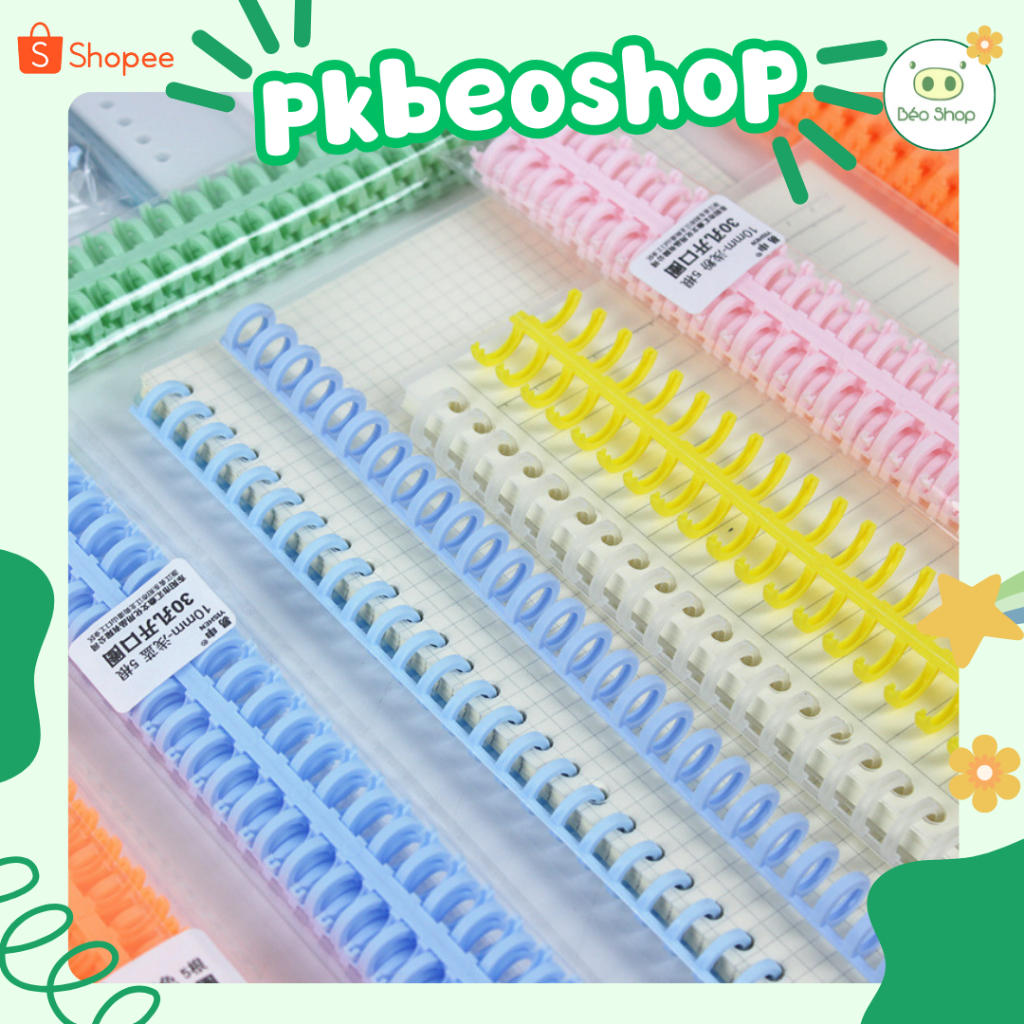 Binder nhựa thanh còng làm sổ Pkbeoshop kẹp tài liệu lò xo sổ còng đường kính 12mm bìa màu A5 B5 A4 