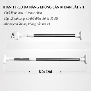 Thanh treo đa năng, thanh treo rèm, phơi quần áo không cần khoan bắt vít chất liệu INOX chắc chắn