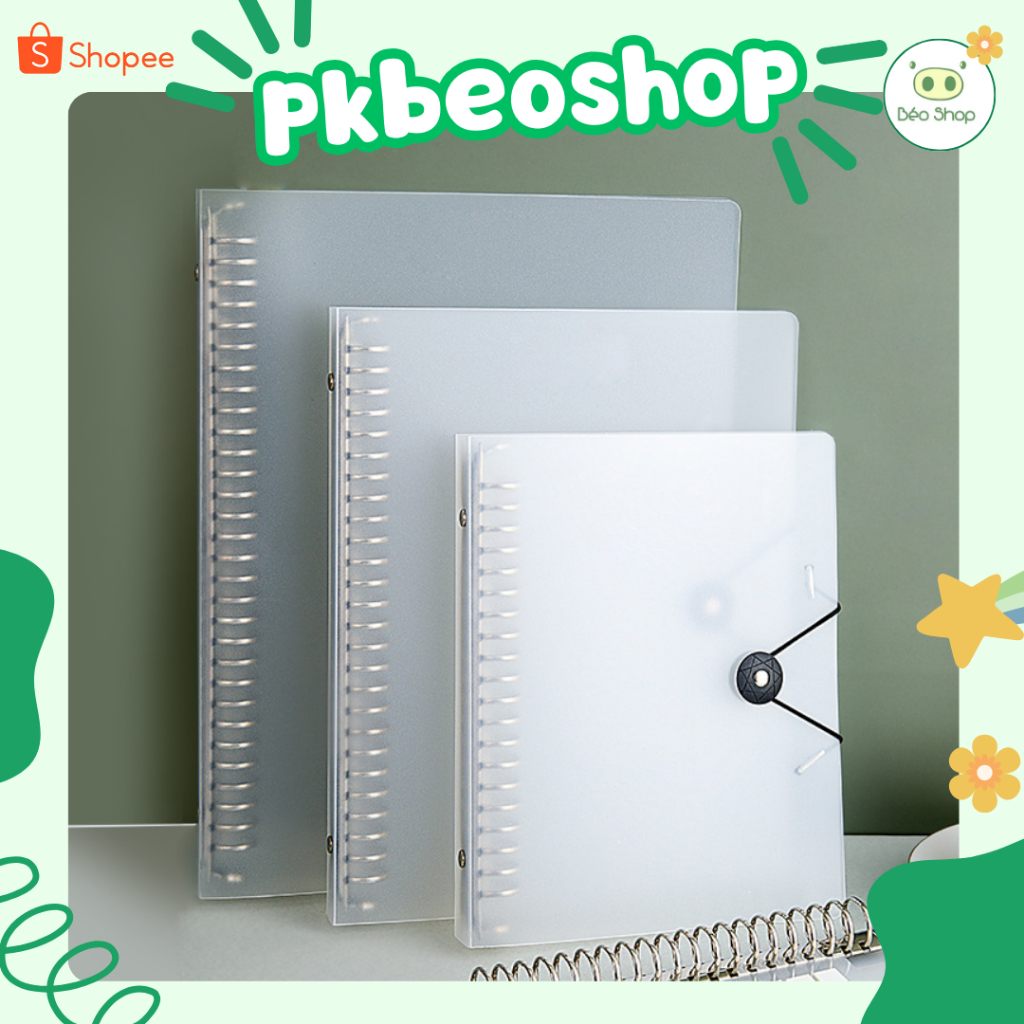 Bìa sổ còng A4 B5 A5 30 26 20 lỗ Pkbeoshop binder còng sắt bìa nhựa mềm chốt tròn màu trắng mờ