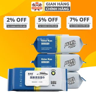 Túi 80 khăn ướt kitchen wipes lau đa năng nhà bếp, khăn giấy ướt vệ sinh nhà bếp, bát đĩa cỡ lớn hương chanh tự nhiên