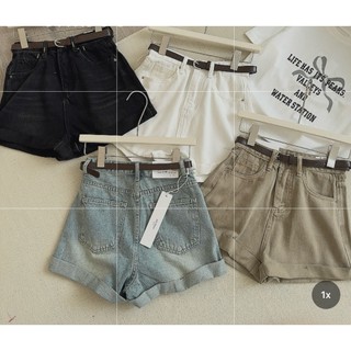 Quần short jean gutting kèm belt - midistore