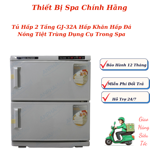 Tủ Hấp 2 Tầng GJ-32A Hấp Khăn Hấp Đá Nóng | Tiệt Trùng Dụng Cụ Y Tế Dùng Trong Spa Thẩm Mỹ.