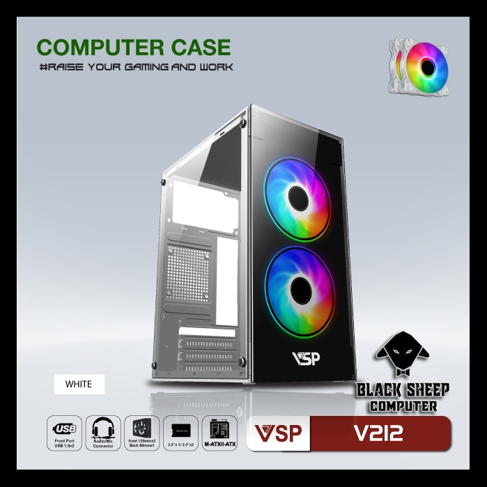 Vỏ Case VSP V212 WHITE (OPTION FAN)