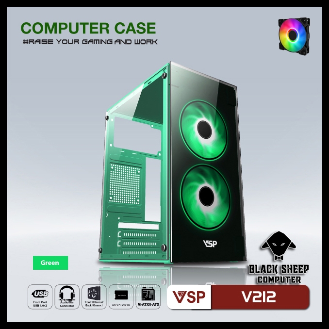 Vỏ Case VSP V212 GREEN (OPTION FAN)