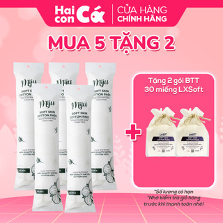  Combo 5 bịch bông tẩy trang Miju Hàn Quốc - 100% Cotton mềm mại - Dập viền - Không xơ bông