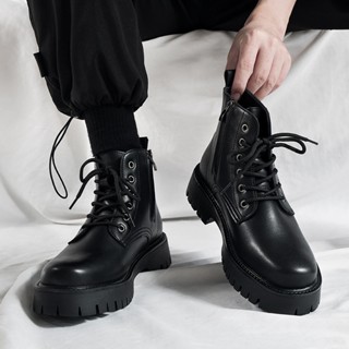 Giày Boots Combat Cao Cổ Cách Điêu BCC11 Full Đen