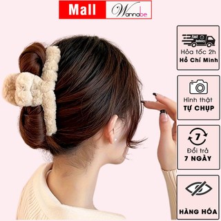 Kẹp tóc WANNABE KT001 kẹp gắp càng cua nhựa trong suốt vải nhung lông xù mang vẻ tiểu thư đài cát