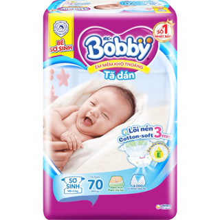 Bỉm dán bobby NB70<5kg tặng 4 miếng tã quần mở 1 bên