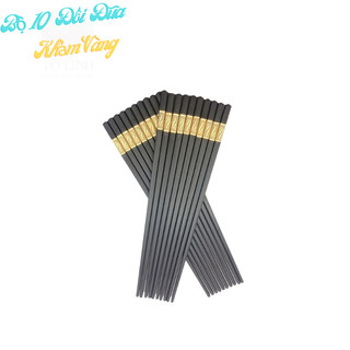 Combo 10 đôi đũa khảm vàng nhựa carbon cao cấp,hộp 10 đôi đũa khảm vàng korea