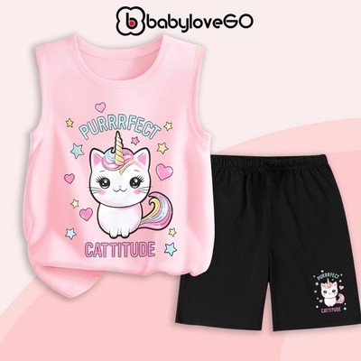 Đồ bộ bé gái BabyloveGO quần áo cho bé chất thun cotton in hình cute dễ thương XT-UN13