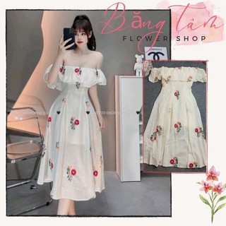 MAXI ĐI BIỂN  HOA THÊU BẸT VAI (CC nhung hoàng))