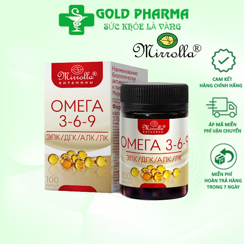 Viên uống Omega 369 Mirrolla hộp 100 viên giúp đẹp da tốt cho mắt Nga