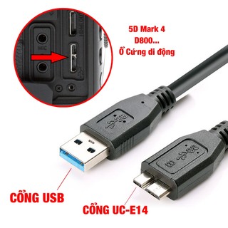 Cáp  Lấy ảnh máy ảnh 5D4, D800,... cho máy tính, Laptop, PC, ổ cứng di động
