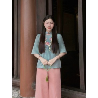 Set Bộ lam bigsize NỮ bộ lam thêu hoa 60-90kg Thảo minhon