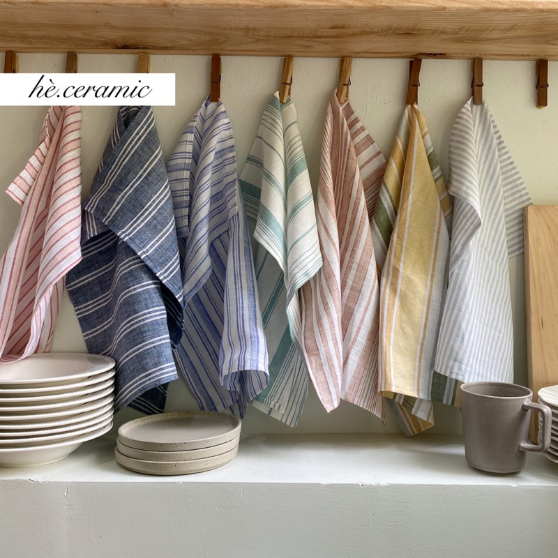 HÈ.CERAMIC / Khăn vải sọc linen dùng cho bàn ăn. Khăn vải Napkin. Khăn vải linen nhiều màu.