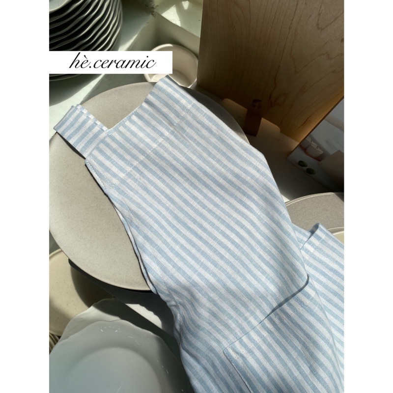 HÈ.CERAMIC / Tạp dề vải linen màu sọc xanh pastel nhẹ nhàng.Tạp dề vải linen tự nhiên.