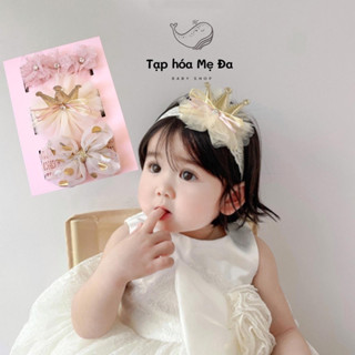 Hộp 3 turban băng đô cho bé gái sơ sinh bờm cài tóc phụ kiện làm quà tặng đầy tháng thôi nôi cao cấp Chic baby