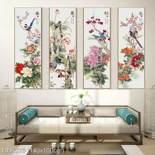 Tranh thêu kín tứ quý xuân hạ thu đông KT:100x140cm,tranh chưa thêu và chưa khung