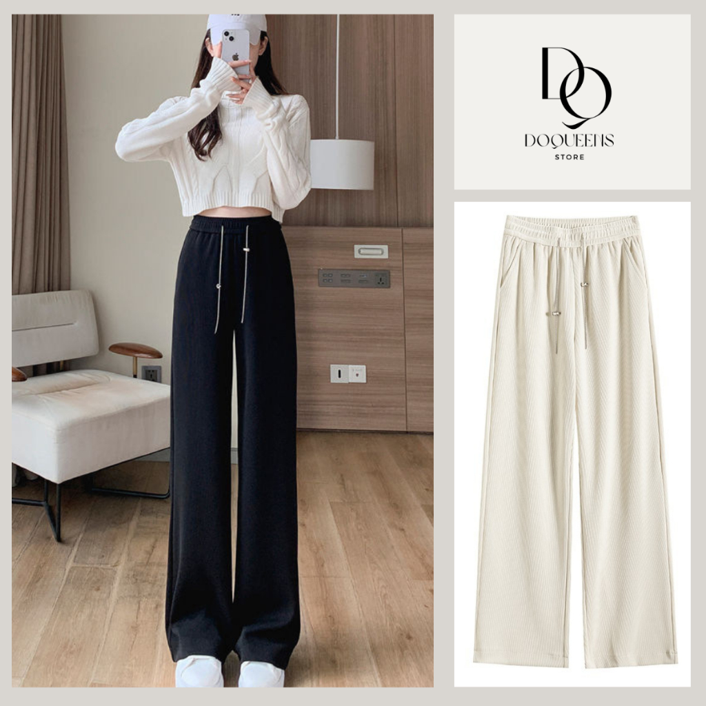 Quần Suông Ống Rộng Nữ, Nỉ Tăm Cao Cấp Hàn Quốc Siêu Hot, Quần Suông Nữ Phối Dây Xích Cá Tính DOQUEENS STORE 072