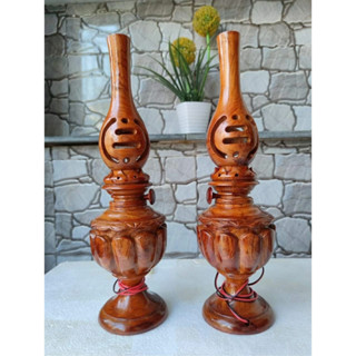 Cặp đèn dầu gỗ hương dùng điện đặt bàn thờ cao -Nhiều kích thước