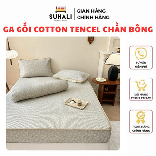 Ga gối cotton tencel chần bông - bộ 4 món ga giường, 2 vỏ gối, vỏ ôm suhali
