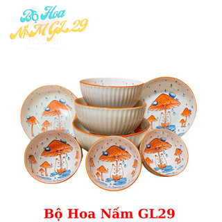 Bộ Bàn Ăn Gốm Sứ Hoa Nấm Cao Cấp, Sét Bộ Gốm Sứ Sóng Cao Cấp Hoa Nấm