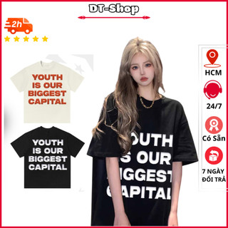 Áo thun nam boy girl phố đẹp Áo Thun Nam Cổ Tròn Tay Ngắn in chữ nổi YOUTH Co Dãn Trẻ Trung, Mẫu Mới 2024 - dt_shop