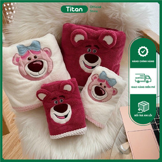 Set 2 khăn tắm gấu dâu LOSTO siêu mềm mịn thấm hút tốt kèm túi Zip - Bộ 2 món khăn mặt & khăn tắm
