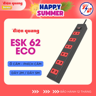 Ổ cắm Điện Quang ECO ĐQ ESK 62ECO (6 lỗ 2 chấu) Màu đen đỏ - Hàng chính hãng