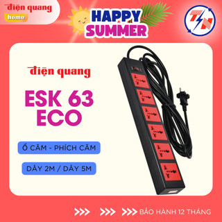 Ổ cắm Điện Quang ECO ĐQ ESK 63ECO (6 lỗ 3 chấu) Màu đen đỏ - Bảo hành 12 tháng chính hãng