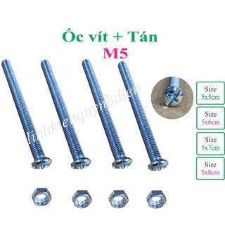 Bulong ốc vít 5ly + tán, ốc vít tán m5 bắt tanpo biến áp Combo 4 con - linh kiện điện t
