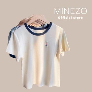 Áo baby tee MINEZO thun nữ cotton tay ngắn thêu họa tiết màu sắc tương phản thời trang mùa hè AC04