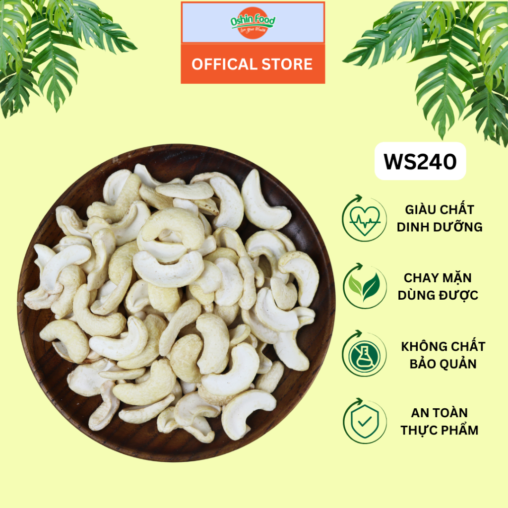 Túi zip 100g Hạt điều tươi nhân trắng BỂ ĐÔI nấu sữa, làm bánh, dùng liền - Raw Cashew Kernels Oshin