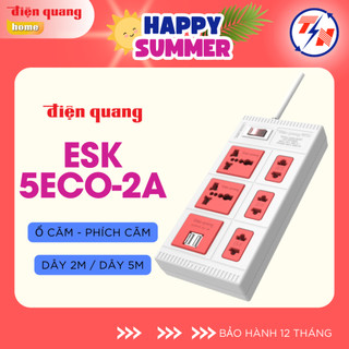 Ổ cắm Điện Quang ECO ĐQ ESK 5ECO 2A (5 lỗ, 2 cổng USB 2.0A, màu trắng đỏ) - Bảo hành 12 tháng
