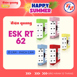 Ổ cắm Xoay 90° Điện Quang ĐQ ESK RT 6 (6 lỗ 2 chấu) Màu đỏ trắng - Thiết kế sản phẩm được bảo hộ độc quyền