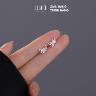 Khuyên tai bằng bạc Ý đính đá sang trọng, trắng sáng lấp lánh không lo hoen gỉ | KT1010 JULI JEWELRY