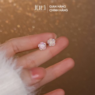 Bông tai hoa hồng bằng bạc Ý sang trọng dành cho nữ giới,trắng sáng lấp lánh không lo gỉ|KT1012 JULI