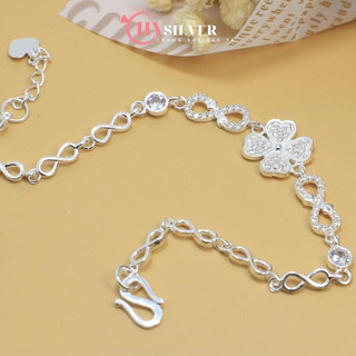 Lắc tay bạc nữ chy silver cỏ 4 lá xoắn may mắn bạc thật