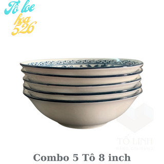 Combo 5 Tô Loe Hoa Cổ Cao Cấp, Combo 5 Đĩa Gốm Sứ Hoa Cổ,Bát Gốm Sứ