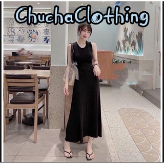 Đầm ba lỗ dang dà chất thun gân màu đen kiểu hàn quốc D345 - Chuchaclothing